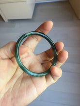 Load image into Gallery viewer, 53mm Certified Type A 100% Natural dark green/blue/gray Guatemala slim round cut Jadeite bangle PJ18-2595
