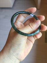 Load image into Gallery viewer, 56.2mm Certified Type A 100% Natural icy watery deep sea dark green/blue/gray/black Guatemala slim round cut Jadeite bangle PC88-3366
