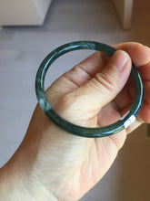 Load image into Gallery viewer, 56.2mm Certified Type A 100% Natural icy watery deep sea dark green/blue/gray/black Guatemala slim round cut Jadeite bangle PC88-3366
