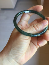 Load image into Gallery viewer, 56.2mm Certified Type A 100% Natural icy watery deep sea dark green/blue/gray/black Guatemala slim round cut Jadeite bangle PC88-3366
