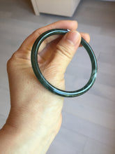 Load image into Gallery viewer, 56.2mm Certified Type A 100% Natural icy watery deep sea dark green/blue/gray/black Guatemala slim round cut Jadeite bangle PC88-3366
