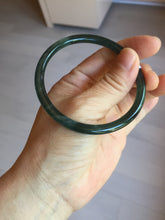 Load image into Gallery viewer, 56.2mm Certified Type A 100% Natural icy watery deep sea dark green/blue/gray/black Guatemala slim round cut Jadeite bangle PC88-3366
