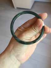 Load image into Gallery viewer, 56.2mm Certified Type A 100% Natural icy watery deep sea dark green/blue/gray/black Guatemala slim round cut Jadeite bangle PC88-3366
