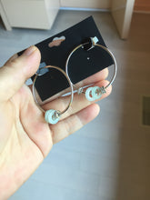 Load image into Gallery viewer, 9.7-11mm 100% Natural icy watery light green/clear safe and sound donut button minimalist jadeite Jade Hoop earring PA154
