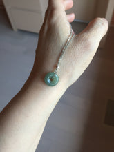 Load image into Gallery viewer, 14-15mm Type A 100% Natural dark green black gray(老油青) Jadeite Safety Guardian Button donuts pendant PD198
