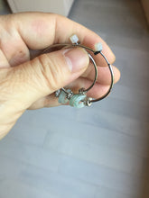 Load image into Gallery viewer, 9.7-11mm 100% Natural icy watery light green/clear safe and sound donut button minimalist jadeite Jade Hoop earring PA154
