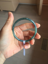 Load image into Gallery viewer, 56.5mm Certified Type A 100% Natural icy watery dark green/blue/gray with Guatemala slim round cut Jadeite bangle PH16-2354
