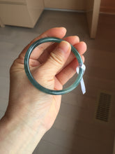 Load image into Gallery viewer, 56.5mm Certified Type A 100% Natural icy watery dark green/blue/gray with Guatemala slim round cut Jadeite bangle PH16-2354
