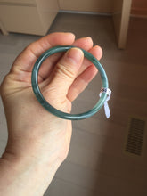 Load image into Gallery viewer, 56.5mm Certified Type A 100% Natural icy watery dark green/blue/gray with Guatemala slim round cut Jadeite bangle PH16-2354
