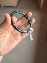 Load image into Gallery viewer, 54.5mm Certified Type A 100% Natural dark green/blue/gray with Guatemala slim round cut Jadeite bangle PH17-2345
