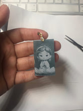Load image into Gallery viewer, 100% Natural type A green/blue/gray Guatemala jadeite shadow carving little girl safe and sound pendant necklace/worry stone PC121
