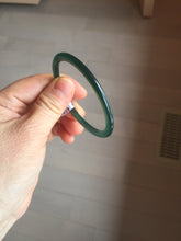 Load image into Gallery viewer, 49.5mm Certified Type A 100% Natural icy watery dark green/blue/gray Guatemala slim flat oval round cut Jadeite bangle PH21-2334
