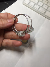 Load image into Gallery viewer, 9.7-11mm 100% Natural icy watery light green/clear safe and sound donut button minimalist jadeite Jade Hoop earring PA154
