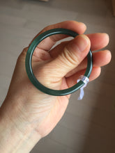 Load image into Gallery viewer, 49.5mm Certified Type A 100% Natural icy watery dark green/blue/gray Guatemala slim flat oval round cut Jadeite bangle PH21-2334
