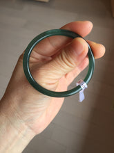 Load image into Gallery viewer, 49.5mm Certified Type A 100% Natural icy watery dark green/blue/gray Guatemala slim flat oval round cut Jadeite bangle PH21-2334
