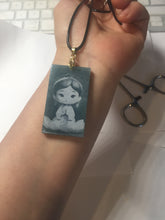 Load image into Gallery viewer, 100% Natural type A green/blue/gray Guatemala jadeite shadow carving little girl safe and sound pendant necklace/worry stone PC121
