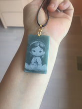 Load image into Gallery viewer, 100% Natural type A green/blue/gray Guatemala jadeite shadow carving little girl safe and sound pendant necklace/worry stone PC121
