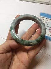 Load image into Gallery viewer, 53mm certified type A 100% Natural dark green white purple with dark green floating flowers Jadeite Jade bangle PD132-6301
