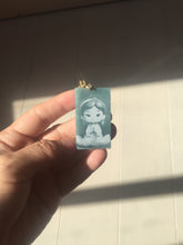 Load image into Gallery viewer, 100% Natural type A green/blue/gray Guatemala jadeite shadow carving little girl safe and sound pendant necklace/worry stone PC121
