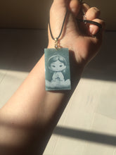 Load image into Gallery viewer, 100% Natural type A green/blue/gray Guatemala jadeite shadow carving little girl safe and sound pendant necklace/worry stone PC121
