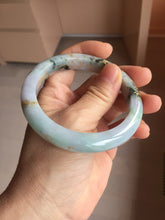 Load image into Gallery viewer, 57.5mm 100% Natural type A green purple white carved flowers and golden-painted Jadeite Jade bangle PB282
