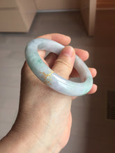 Load image into Gallery viewer, 55.8mm 100% Natural type A green purple white carved flowers and golden-painted Jadeite Jade bangle PB283-0262

