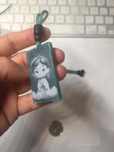 Load image into Gallery viewer, 100% Natural type A green/blue/gray Guatemala jadeite shadow carving little girl safe and sound pendant necklace/worry stone PC121
