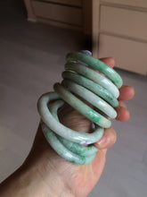 Load image into Gallery viewer, 35-38mm Type A 100% Natural sunny green/white Jadeite Jade kids bangle /scarf button group BF100
