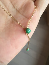 Load image into Gallery viewer, Double Layer Gold-Tone Y Necklace with 100% natural Type A sunny Green Jadeite Drop Necklace PH27
