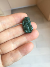 Load image into Gallery viewer, 100% Natural Type A Blue Green Gray Black 3D Pixiu (貔貅) Feng Shui Wealth Attractor Guatemala Jadeite Pendant Group Necklace PH222
