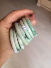 Load image into Gallery viewer, 35-38mm Type A 100% Natural sunny green/white Jadeite Jade kids bangle /scarf button group BF100

