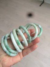 Load image into Gallery viewer, 35-38mm Type A 100% Natural sunny green/white Jadeite Jade kids bangle /scarf button group BF100
