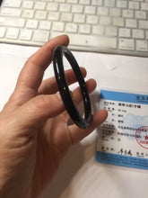 Load image into Gallery viewer, 58.6mm Certified type A 100% Natural dark green black MoCui(墨翠) round cut Jadeite bangle PC150-0687
