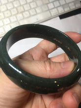 Load image into Gallery viewer, 62.5mm 100% Natural dark green/black meteorite Star Trail(星轨) Night sky nephrite bangle HN161-5901
