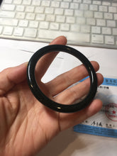 Load image into Gallery viewer, 58.6mm Certified type A 100% Natural dark green black MoCui(墨翠) round cut Jadeite bangle PC150-0687
