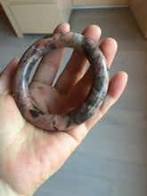 Load image into Gallery viewer, 55mm 100% natural pink/black/brown/yellow chubby round cut rose stone (Rhodonite) bangle AW36

