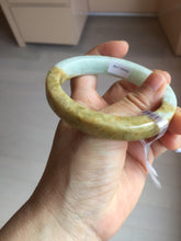 Load image into Gallery viewer, 59mm Type A 100% Natural light green/brown /yellow square Jadeite Jade bangle R101
