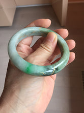 Load image into Gallery viewer, 55mm 100% Natural type A sunny green gray black carved flowers and golden-painted Jadeite Jade bangle PB284
