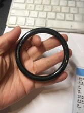 Load image into Gallery viewer, 58.6mm Certified type A 100% Natural dark green black MoCui(墨翠) round cut Jadeite bangle PC150-0687
