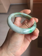 Load image into Gallery viewer, 55mm 100% Natural type A sunny green gray black carved flowers and golden-painted Jadeite Jade bangle PB284
