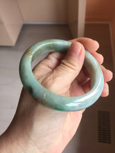 Load image into Gallery viewer, 55mm 100% Natural type A sunny green gray black carved flowers and golden-painted Jadeite Jade bangle PB284
