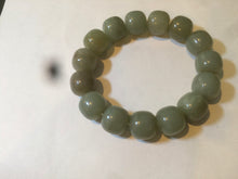 Load image into Gallery viewer, 14x13mm 100% Natural light green/gray vintage style nephrite Jade bead bracelet HF38
