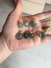 Load image into Gallery viewer, 12.5–14.5mm Type A 100% Natural Icy Watery Light Green Dark Green Gray Guaremala Jadeite Jade Concentric Ring Safety Guardian Donut Mom and Daughter Pendant 子母扣 BH122
