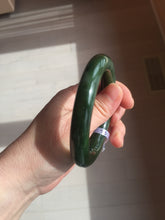 Load image into Gallery viewer, 55mm 100% Natural dark green(碧玉) black round cut nephrite Jade bangle HE104-0127
