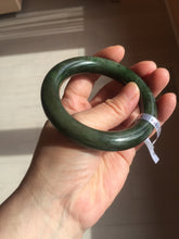 Load image into Gallery viewer, 55mm 100% Natural dark green(碧玉) black round cut nephrite Jade bangle HE104-0127
