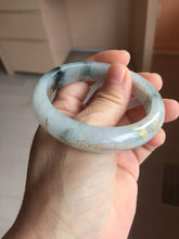 Load image into Gallery viewer, 54mm 100% Natural type A icy watery green white carved flowers and golden-painted Jadeite Jade bangle PB285
