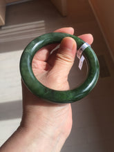 Load image into Gallery viewer, 55mm 100% Natural dark green(碧玉) black round cut nephrite Jade bangle HE104-0127
