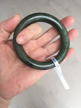 Load image into Gallery viewer, 55mm 100% Natural dark green(碧玉) black round cut nephrite Jade bangle HE104-0127
