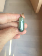 Load image into Gallery viewer, 100% Natural type A icy watery dark green/black Jadeite Jade blessed melon pendant PC124-2
