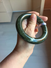 Load image into Gallery viewer, 56mm certified 100% Natural dark green/black Ocean Waves chubby round cut nephrite bangle HF138-0879

